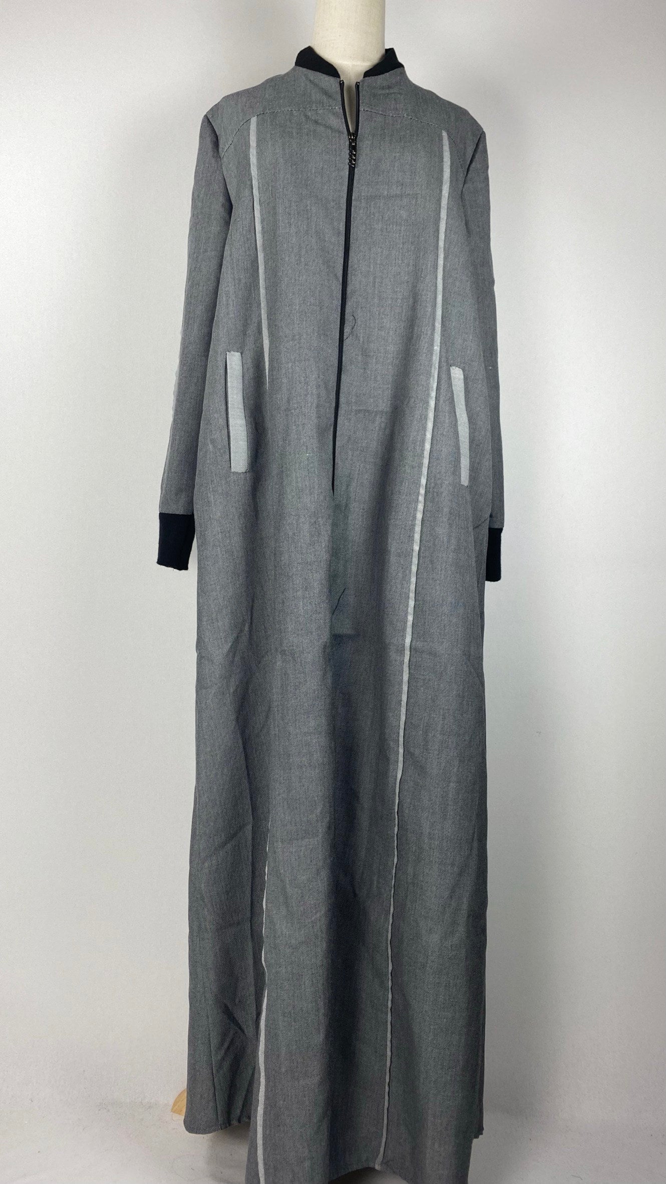 Long Sleeve Zip Up Abaya, Gray