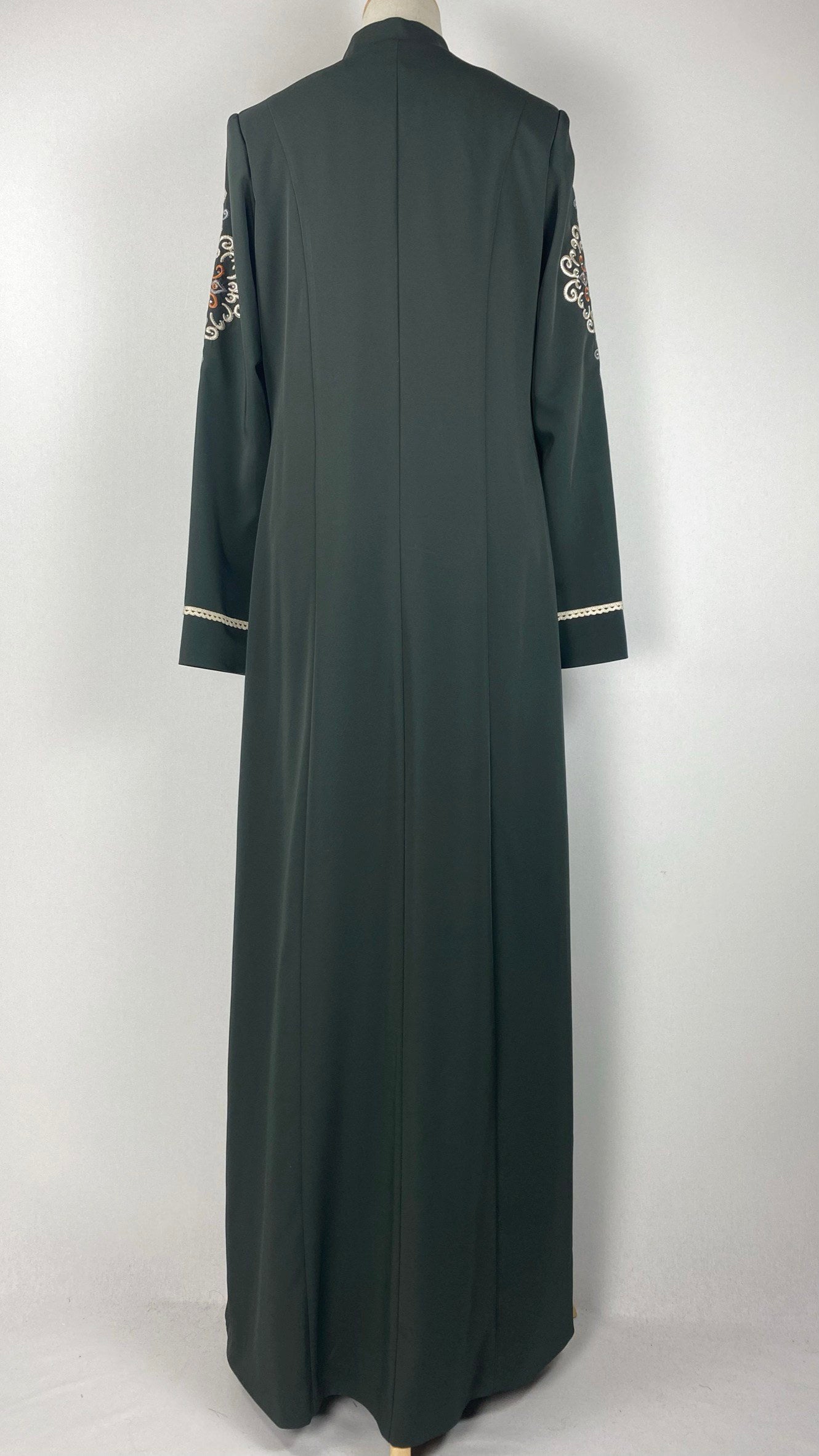 Long Sleeve Zip Up Abaya with Embroidery, Green