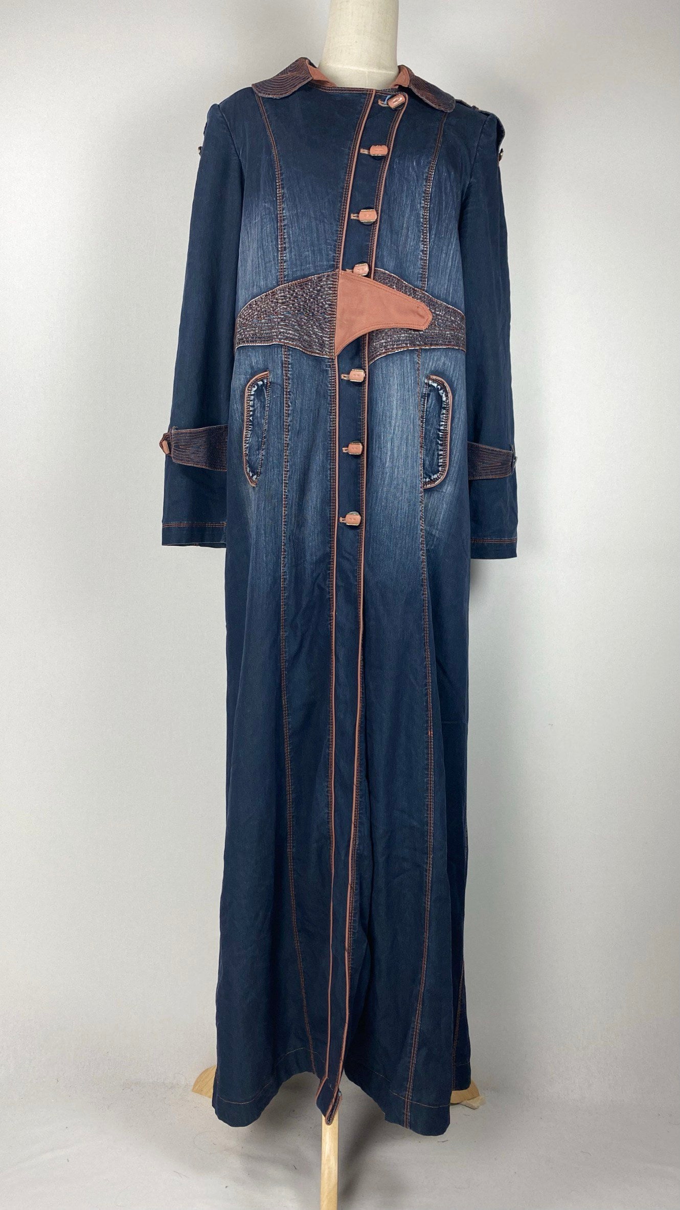 Long Sleeve Button Up Denim Abaya+ Jilbab, Blue