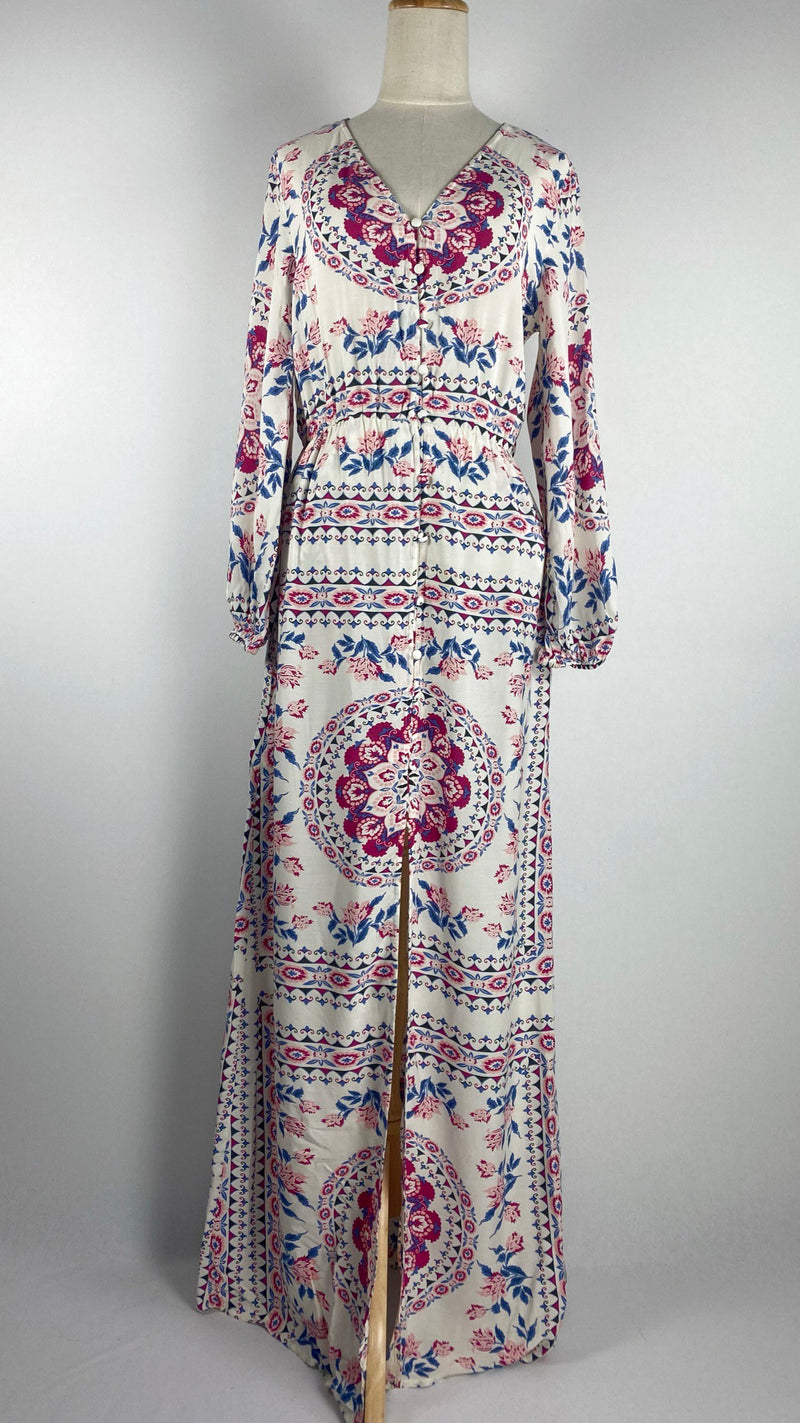 Long Sleeve Printed Maxi Dress, Beige