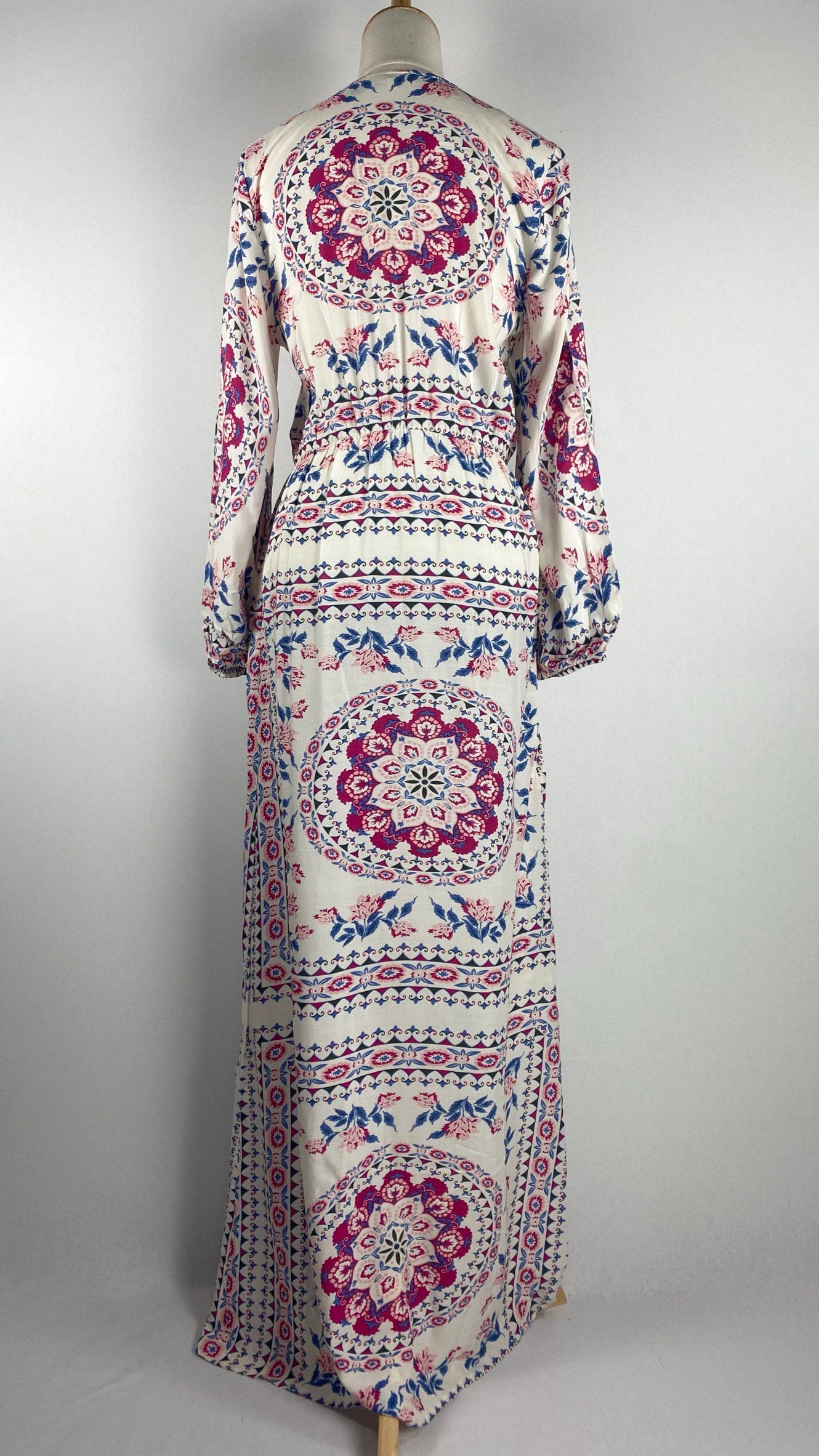 Long Sleeve Printed Maxi Dress, Beige