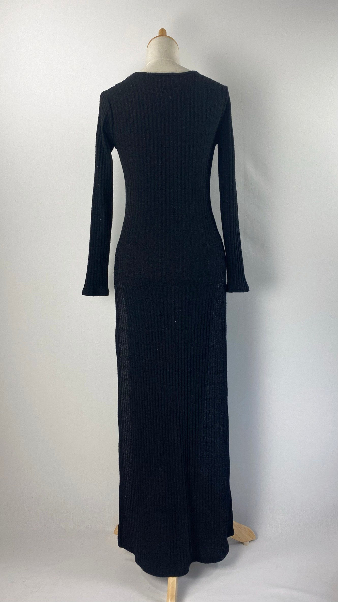 Long Sleeve Ribbed Maxi Dress, Black
