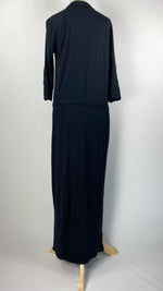 Long Sleeve Half Button Up Cinched Waist  Maxi Dress, Black