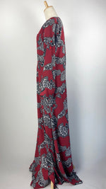 Long Sleeve Printed Button Up Maxi Dress, Red