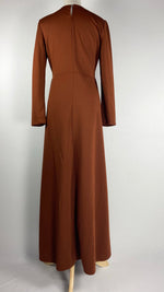 Long Sleeve Maxi Dress with Flower Embroidery, Brown
