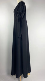 Long Sleeve Maxi Dress with Ties on Sleeves, Black