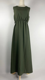 Sleeveless Fully Lined Cinched Waist Maxi Dress, Green