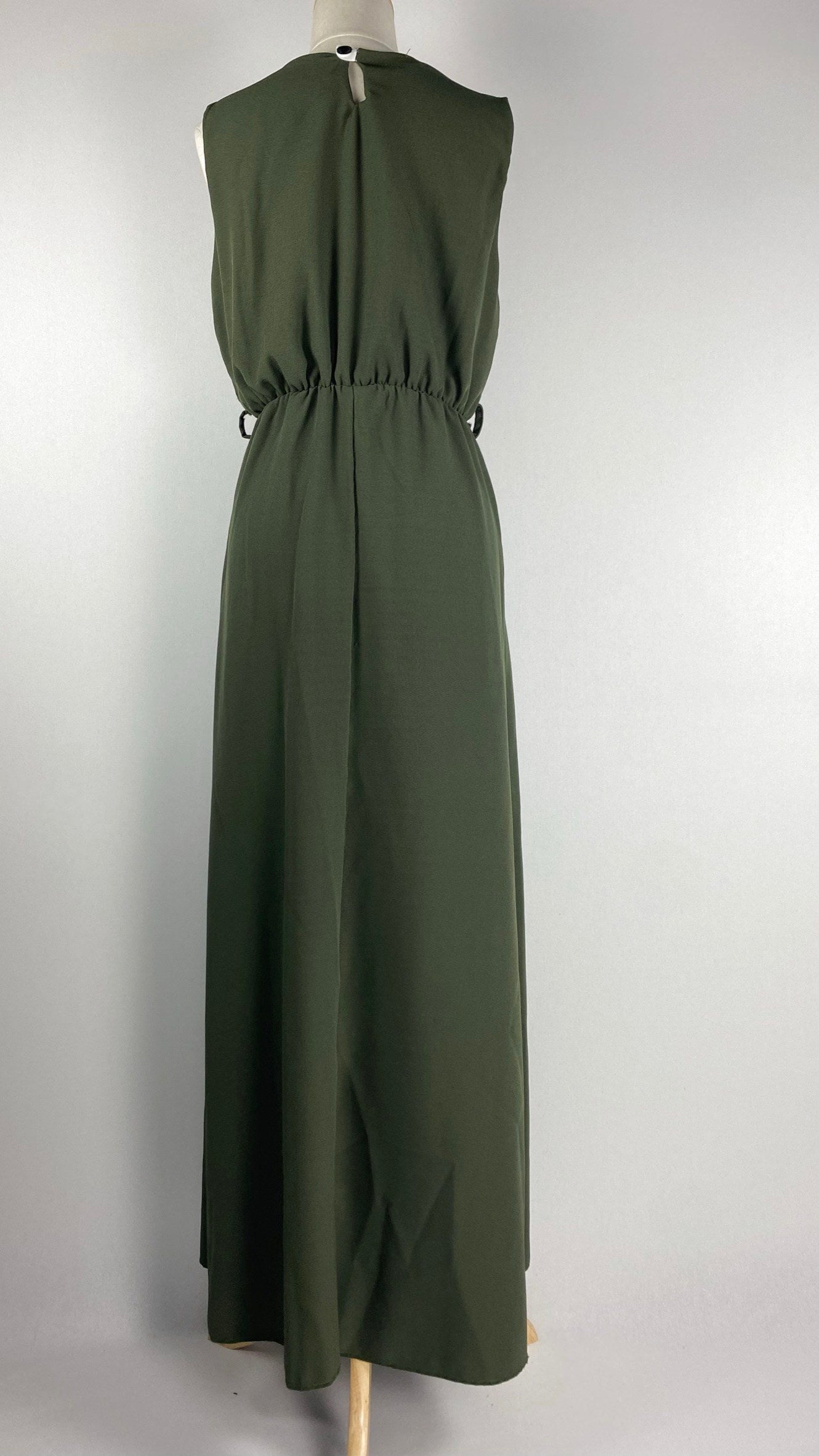 Sleeveless Fully Lined Cinched Waist Maxi Dress, Green