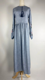Long Sleeve Maxi Dress with Embroidery, Blue