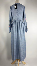 Long Sleeve Maxi Dress with Embroidery, Blue
