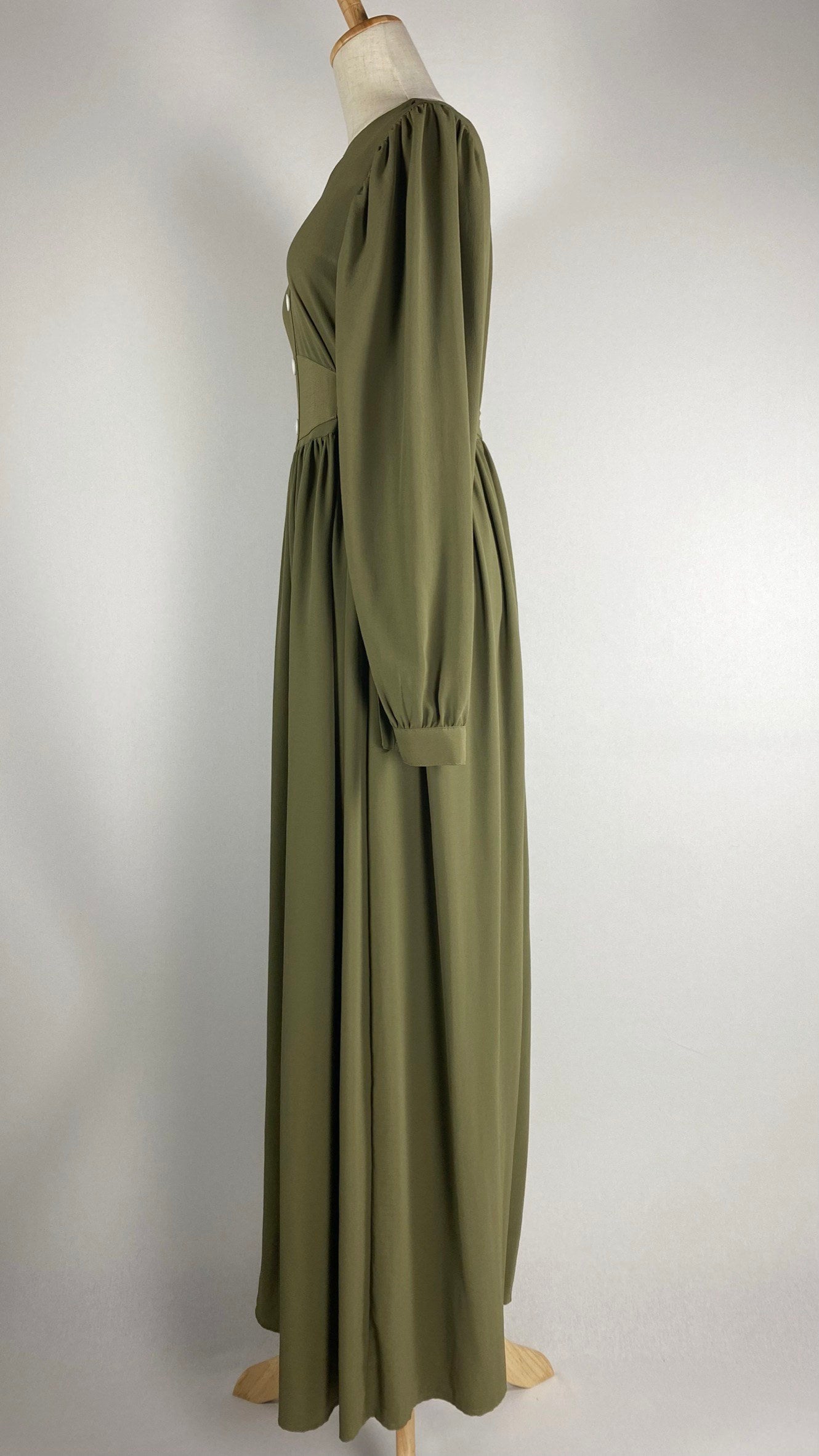 Long Sleeve Maxi Dress with Belted Waist, Green