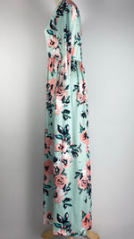 Long Sleeve Cinched Waist Maxi Dress, Blue and Pink