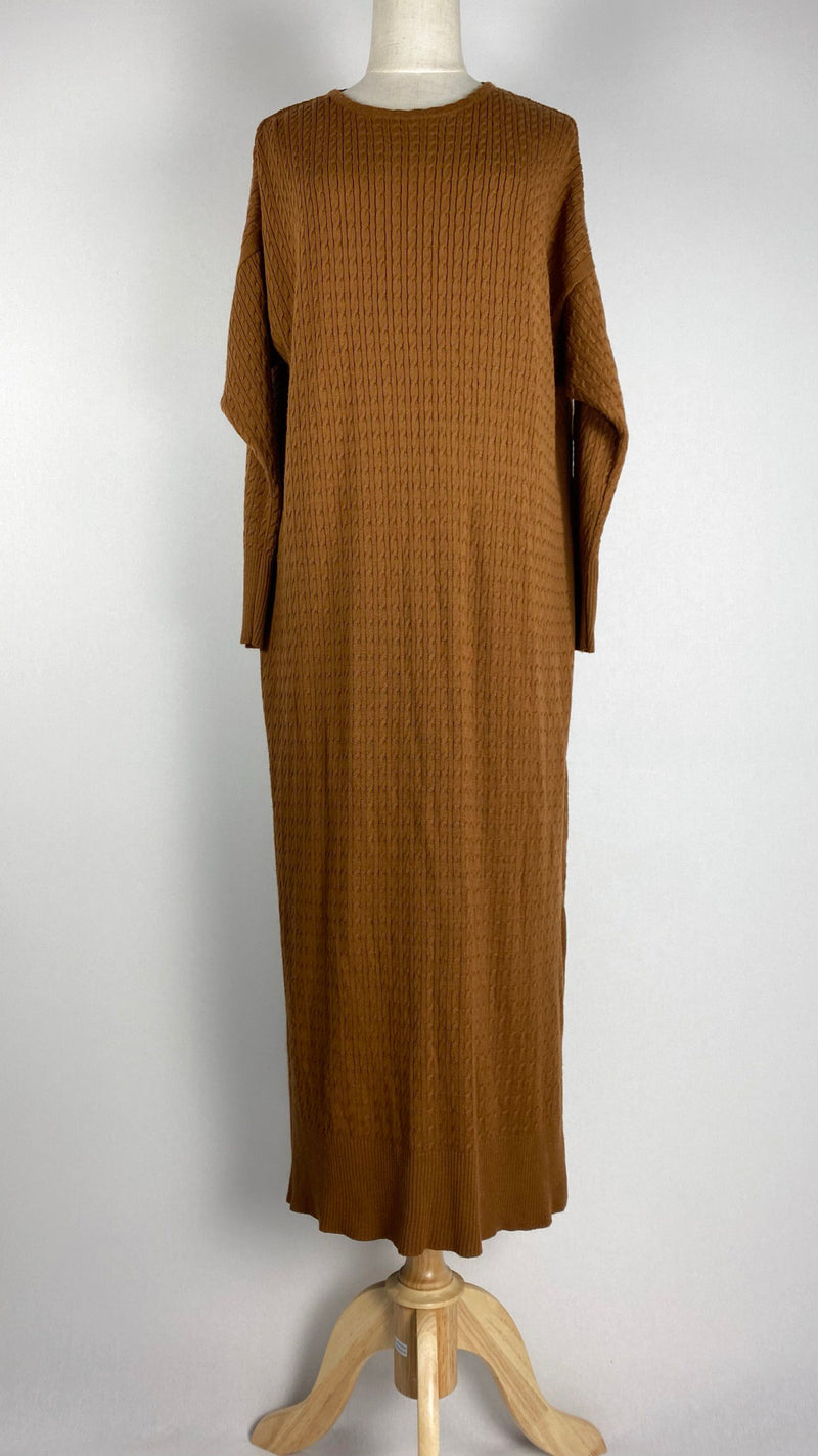 Long Sleeve Knit Maxi Sweater Dress, Brown