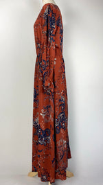 Long Sleeve Printed Maxi Dress, Burnt Orange