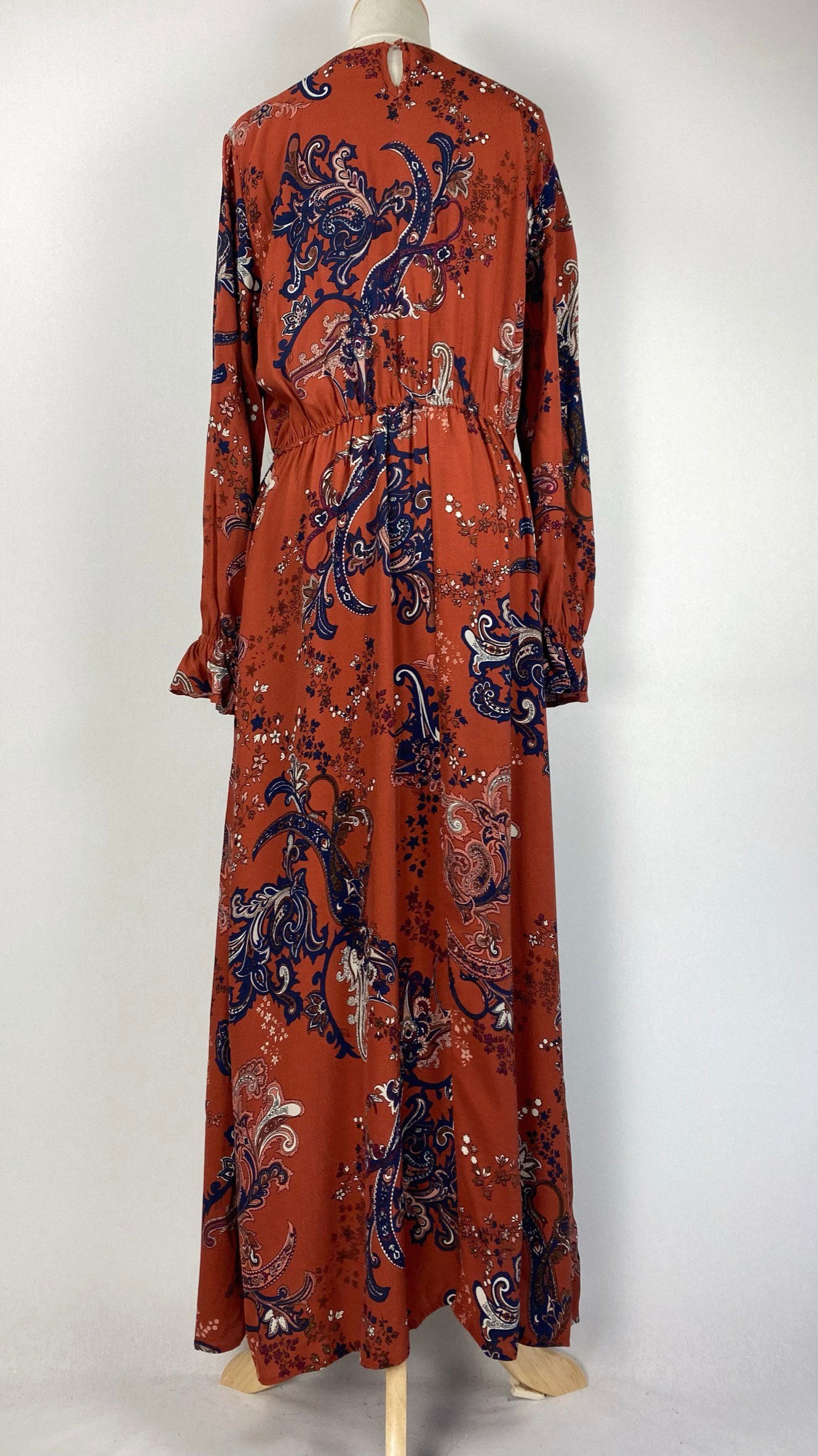 Long Sleeve Printed Maxi Dress, Burnt Orange