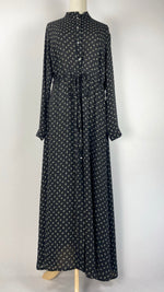 Long Sleeve Printed Button Up Maxi Dress, Black