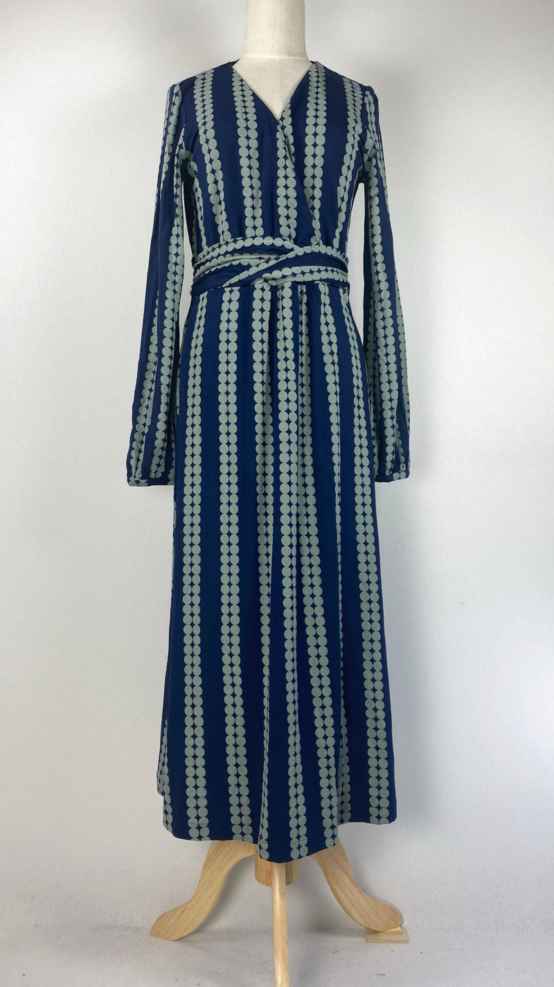 Long Sleeve Printed Maxi Dress, Navy