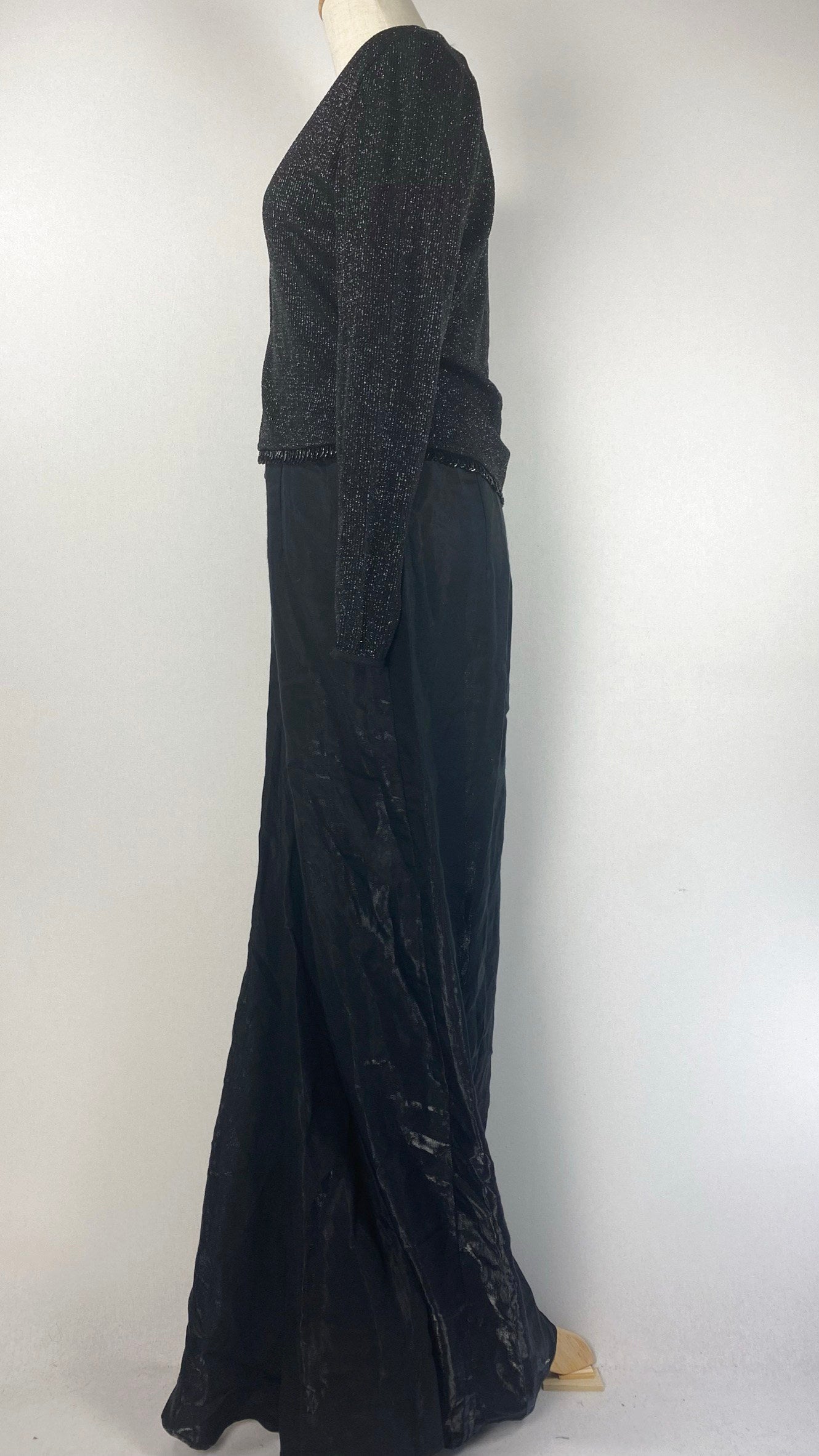 Long Sleeve Faux Beaded Maxi Dress, Black