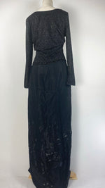 Long Sleeve Faux Beaded Maxi Dress, Black