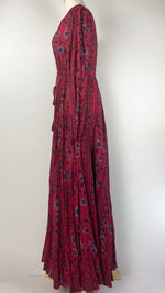 Long Sleeve Printed A-Line Maxi Dress, Fuschia