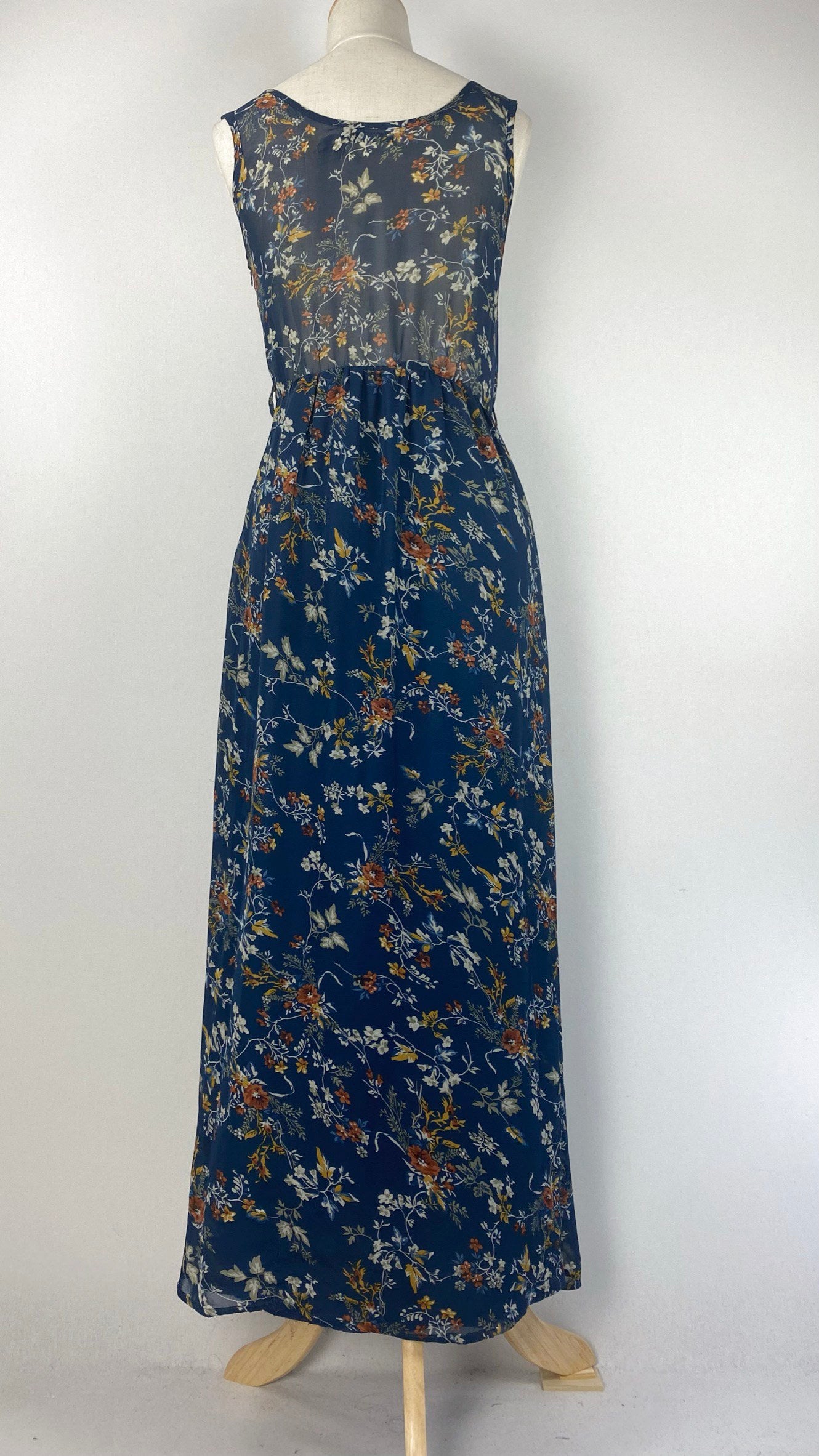 Sleeveless Printed Maxi Dress, Navy