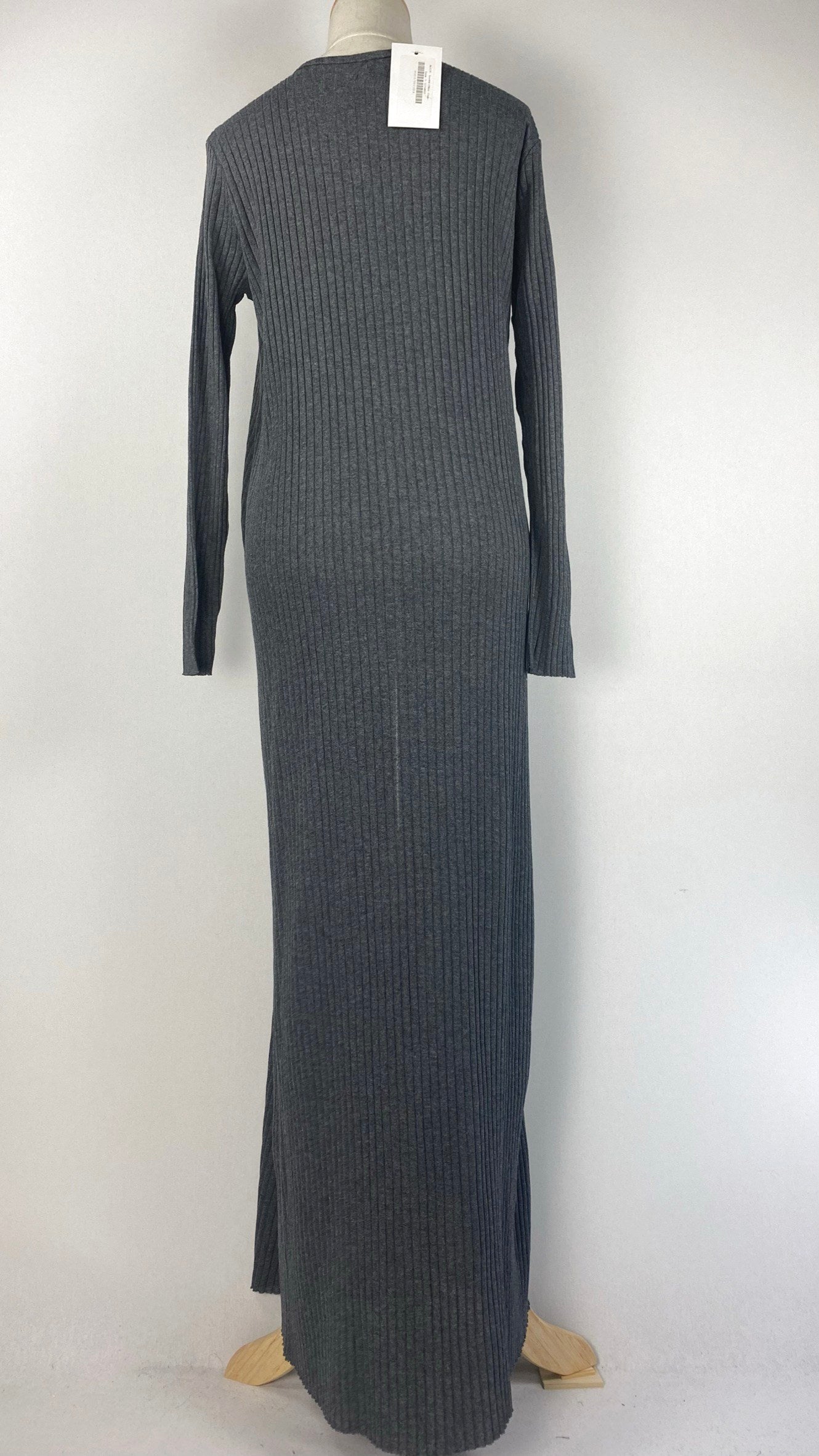 Long Sleeve Ribbed Maxi Dress, Gray