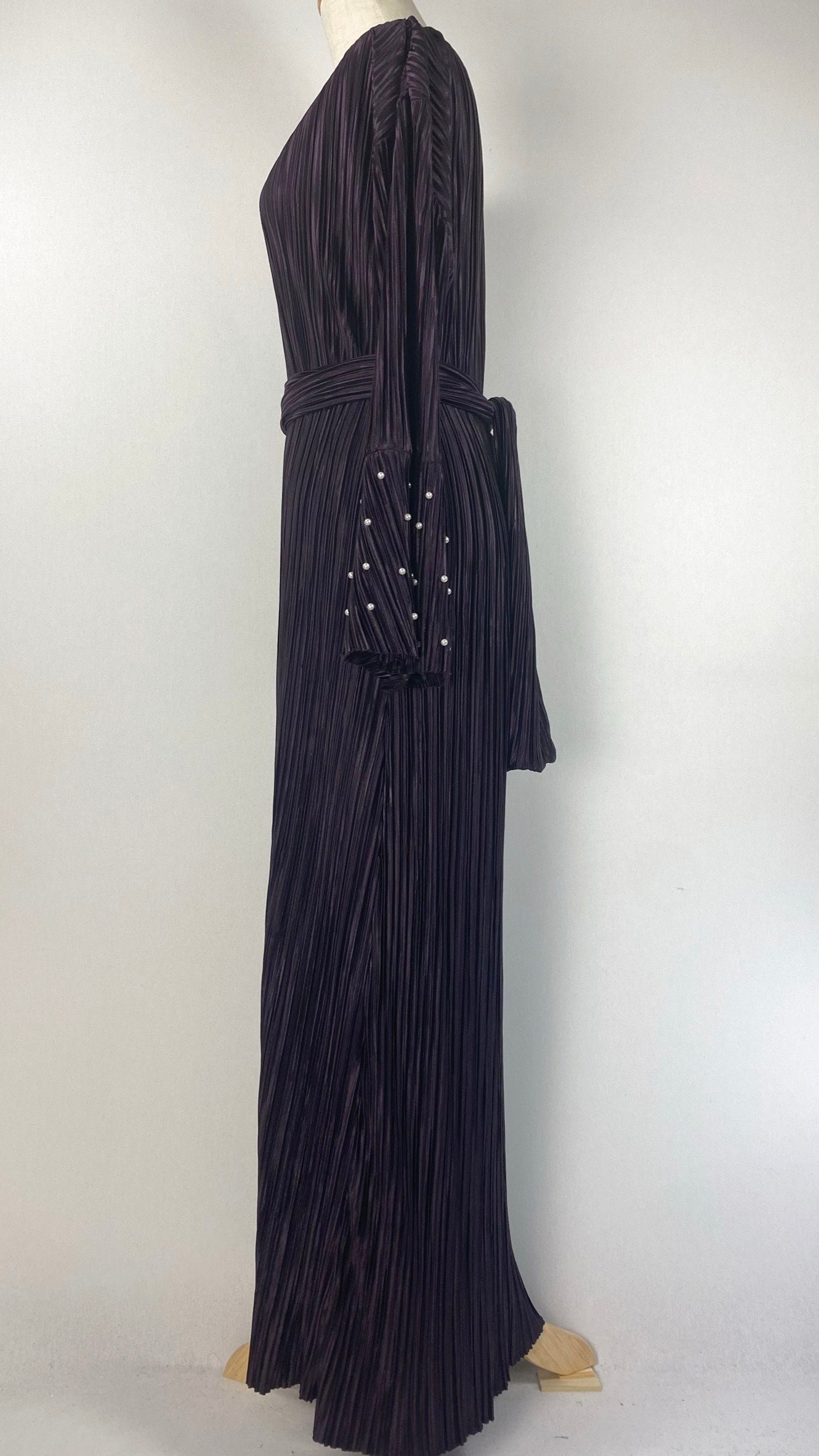 Long Sleeve Pleated Maxi Dress, Purple
