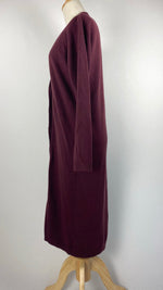 Long Sleeve Knit Button Up Knee Length Cardigan, Maroon