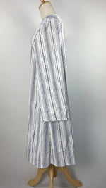 Long Sleeve Striped Open Knee Length Cardigan, White