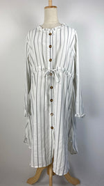Long Sleeve Striped Button Up Top, White