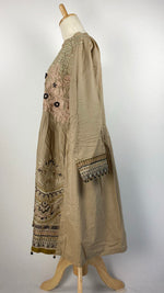 Long Sleeve Embroided Top with Beading, Beige