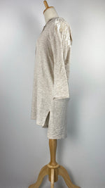3/4 Sleeve Hip Length Knit Top, Beige