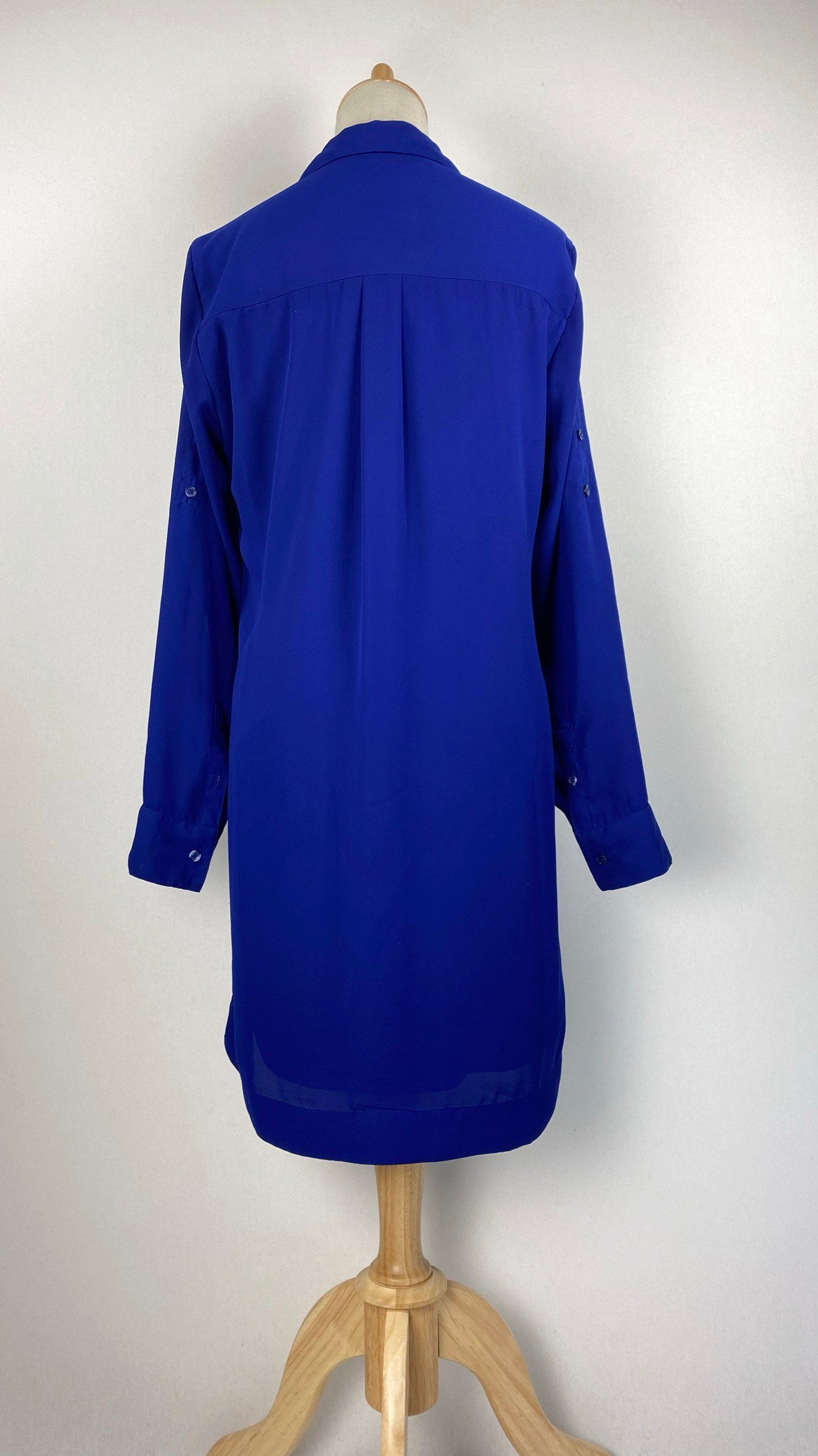 Long Sleeve Button Up Knee Length Top, Royal Blue