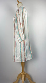 3/4 Sleeve Striped Linen Knee Length Top, White