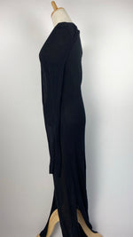 Long Sleeve Ribbed Open Midi Length Cardigan, Black