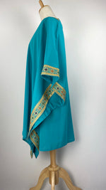 Batwing Palestinian Embroidered Hip Length Top, Aqua