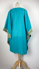 Batwing Palestinian Embroidered Hip Length Top, Aqua