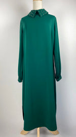 Long Sleeve Midi Length Top with Pearls, Green