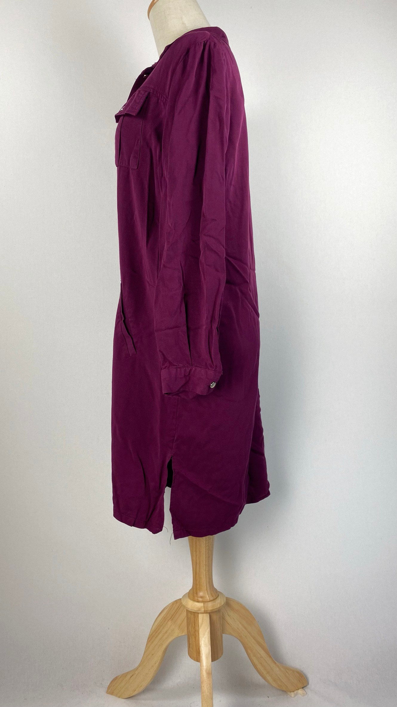 Long Sleeve Button Up Knee Length Top, Purple