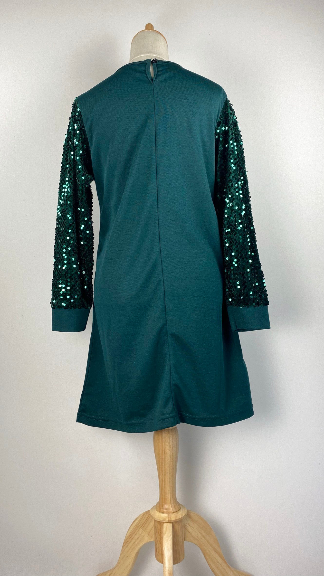 Long Sleeve Knee Length Top with Sequins, Green