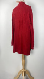 Long Sleeve Knit Hip Length Open Cardigan, Red