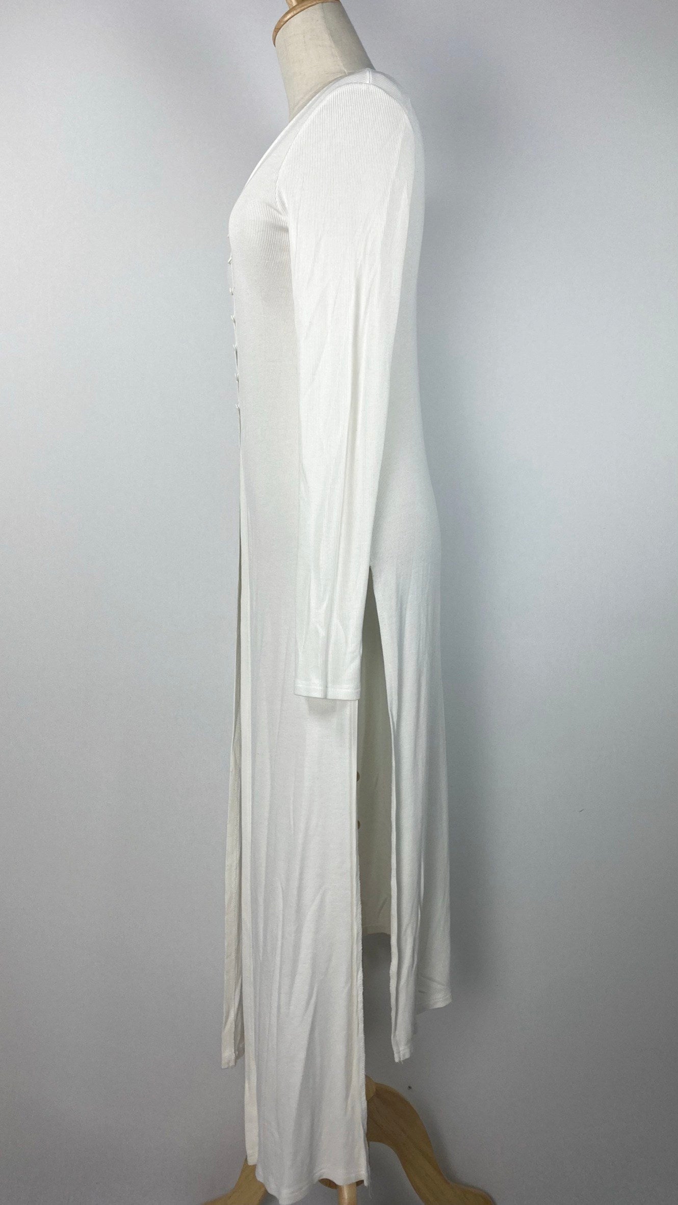 Long Sleeve Knit Midi Length Open Cardigan, Ivory