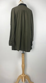 Long Sleeve Half Button Up Hip Length Top, Olive