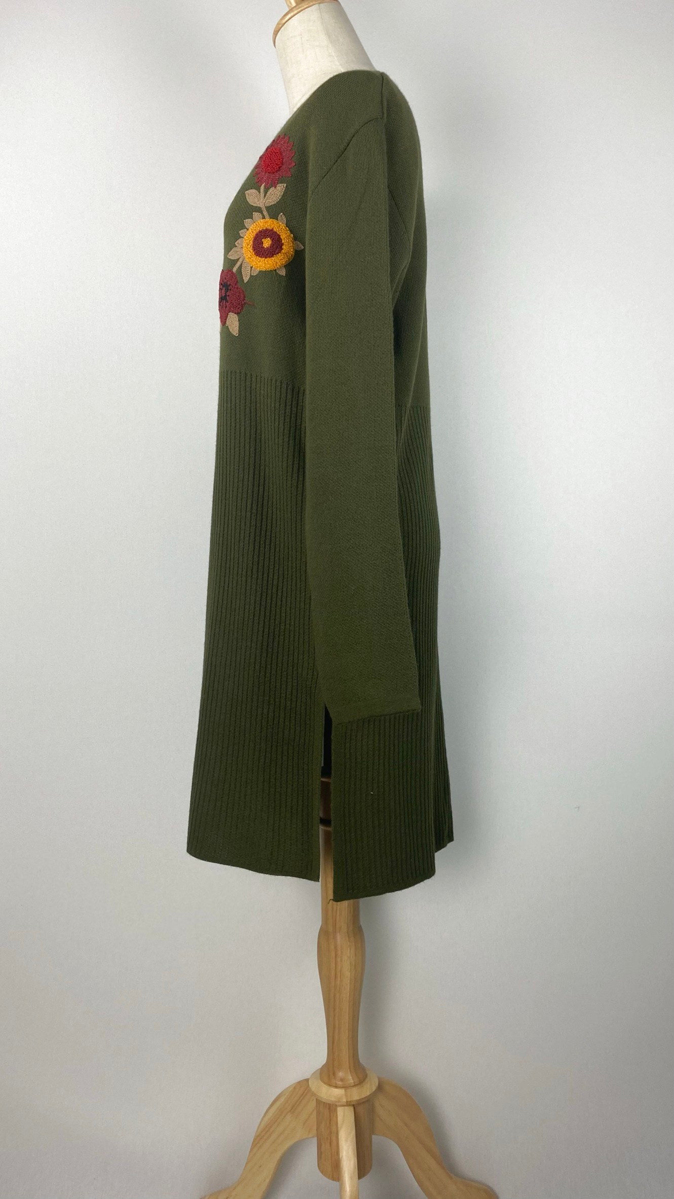 Long Sleeve Ribbed Knee Length Sweater Cardigan, Olive