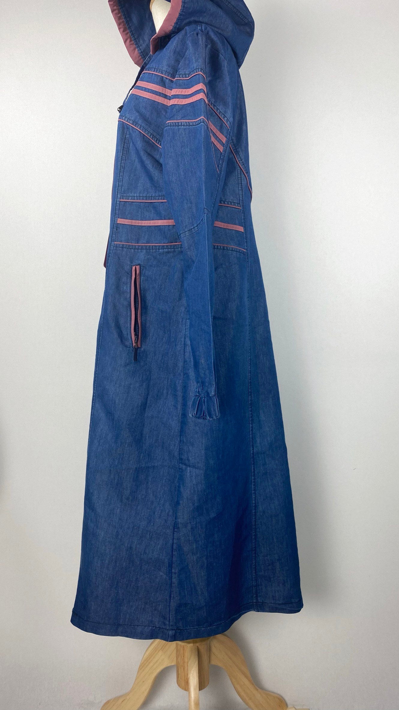 Long Sleeve Zip Up Denim Midi Length Top, Blue